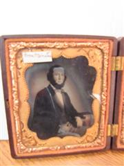 ANTIQUE Twin daguerreotypes in a double gutta percha frame